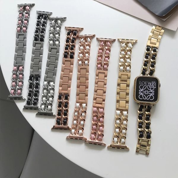 Pulseira de couro de metal de luxo para banda de relógio Apple 49mm 41mm 45mm 38mm 42mm 44mm 40mm Pulseira feminina para iwatch Ultra 8 7 se 6 5 4 50pcs