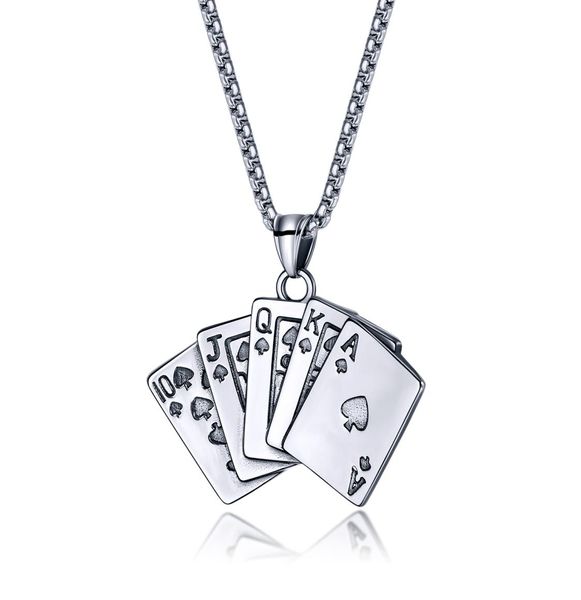 Poker-Spielkarten-Anhänger-Halskette aus Edelstahl, personalisierte Kartendeck-Halskette, Initialen-Halskette, Royal Flush Poker1971696