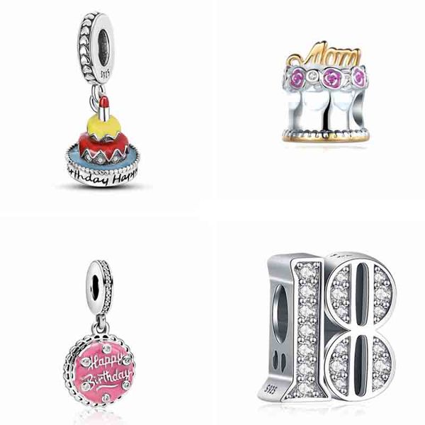 925 prata talão ajuste encantos pando charme pulseira feliz aniversário bolo vela charme encantos de aniversário ciondoli diy contas finas jóias