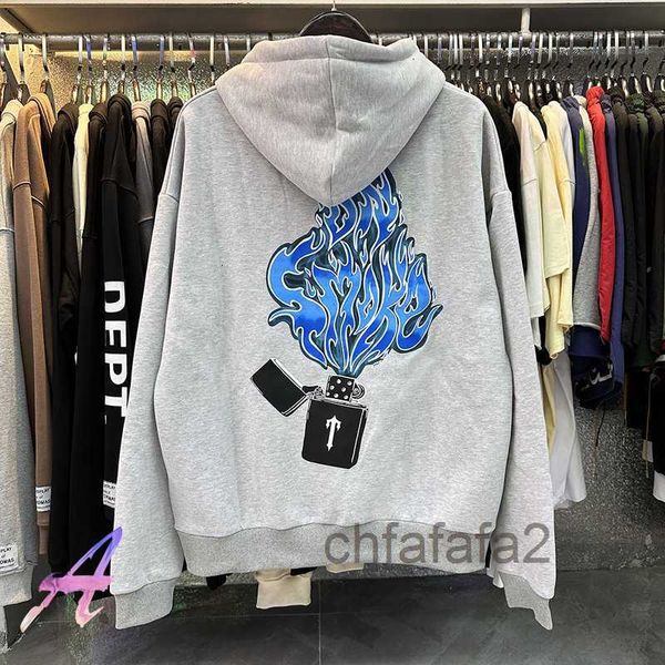 Hoodies dos homens moletons outono inverno trapstar hoodie mais leve azul chama impressão algodão velo com capuz homens mulheres roupas 230105 6HY4 6HY4 ZQOT