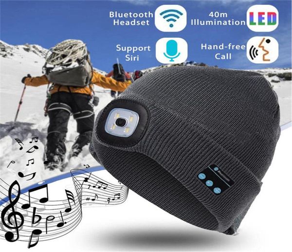 Berretti LED Cappelli con altoparlante Bluetooth Cuffie senza fili Berretto da neve per adulti Scaldacapo invernale da donna per uomo Capelli di colore grigio nero Bo6575737