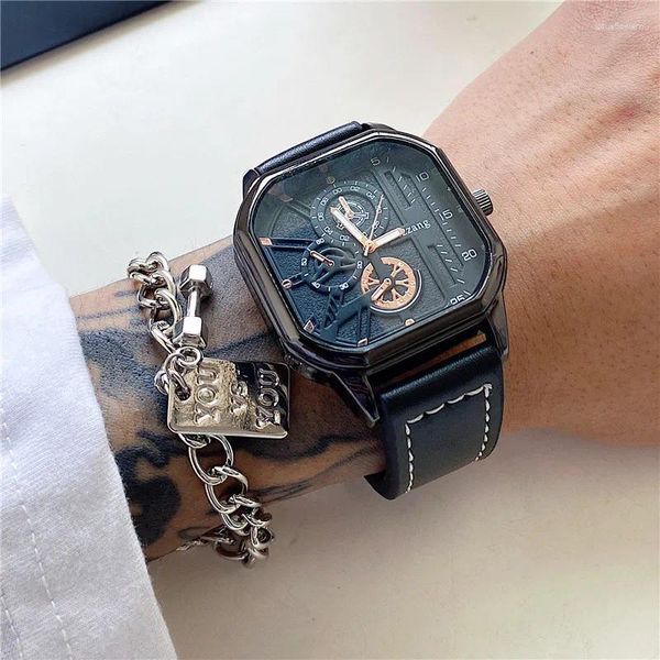 Нарученные часы uthai H79 Студенческая квадратная тренда спортивные часы модные повседневные сплавы Водонепроницаемый прохладный черный пояс для мужчин мужские часы Quartz