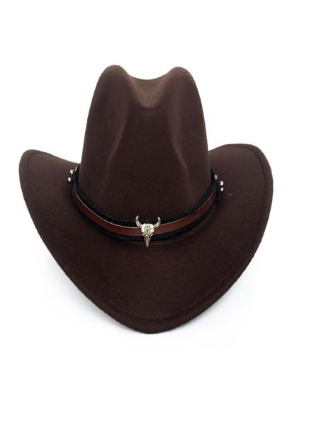 Chapéu de cowboy ocidental de aba larga masculino feminino lã feltro chapéus fedora fita de couro faixa de cabeça de touro panamá cap2993811