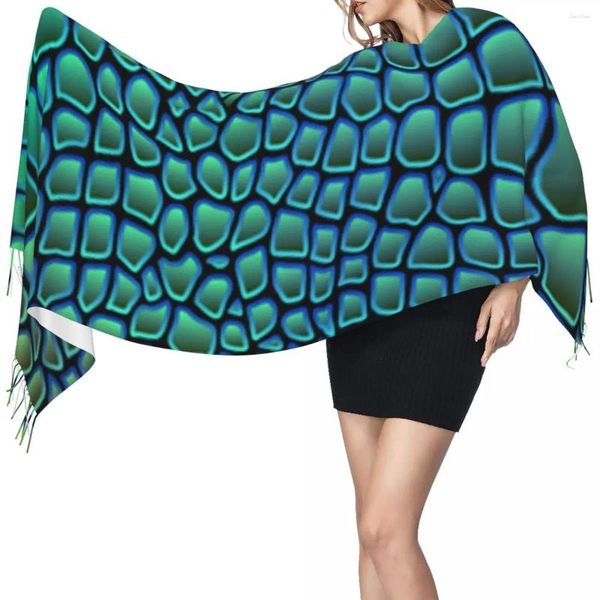 Lenços lenço de borla grande 196 68cm pashmina inverno shawl shrap embrulhado bufanda fêmea jacaré crocodilo de crocodilo