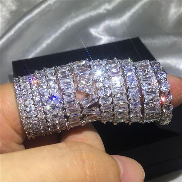 9 estilos de dedos feitos à mão Ring Diamond Sona Stone 925 Sterling Silver noivado anel de casamento para homens jóias de dedos 274j