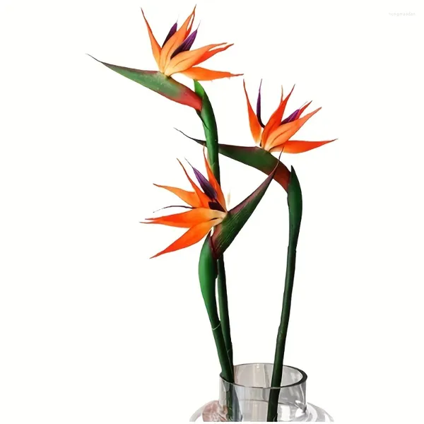 Dekorative Blumen 3PCS Künstlicher Vogel des Paradieses Gummi Strelitzia 24.5 '' Langstammblume für DIY Home Party Theme Dekor geeignet