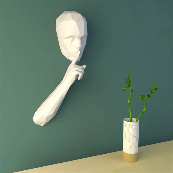 Modelo de papel 3D da pessoa silenciosa para a decoração da parede do café da biblioteca Mantenha o silêncio em locais públicos PaperCraft Hand Made Art Toys 231225