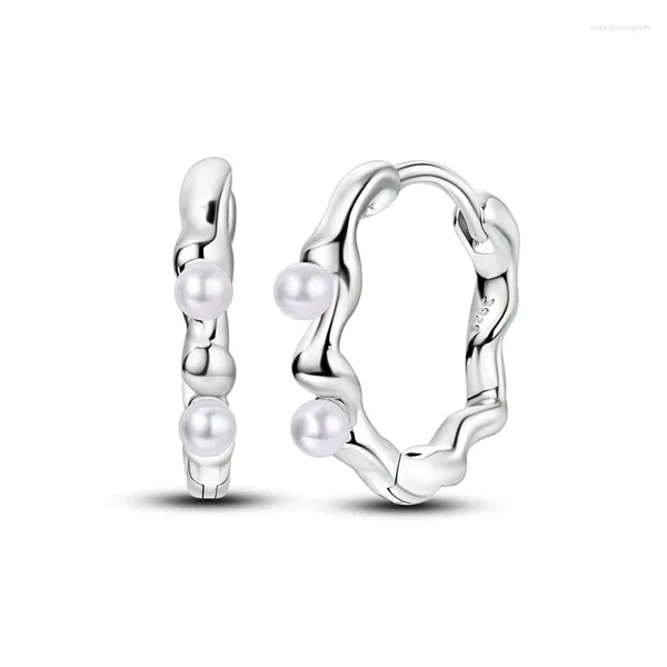Hoop -Ohrringe Romantische 925 Sterling Silber Flüssige Metall Pearl Frauen Engagement Hochzeitsfeiern Schmuck Ohrring Geschenk