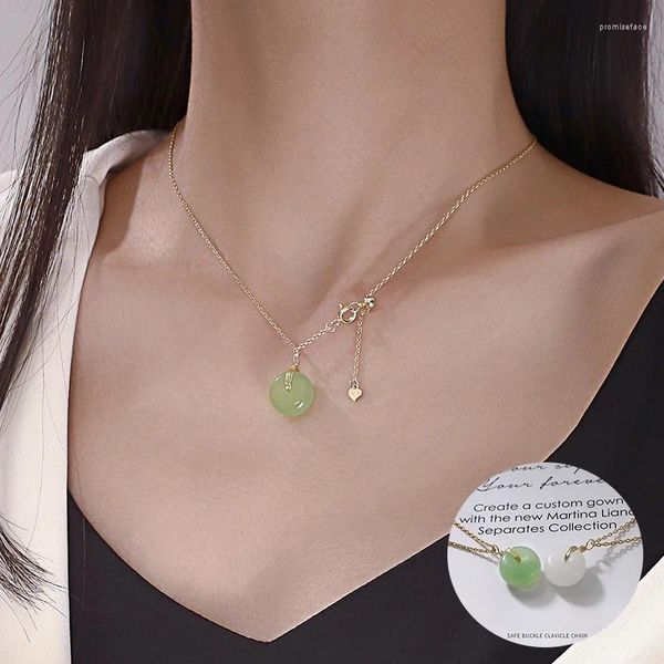 Ketten 925 Sterling Silber Jade Geometrische Halskette für Frauen Girl Safe Schnalle Feinkette Design Schmuckparty Geschenkvertastung