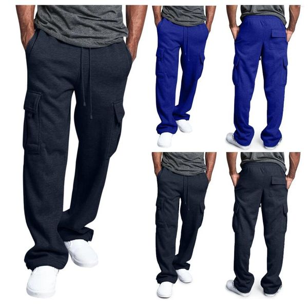 Calça masculina solta e casual calça calça soild color amarrada cientia esportes de calças longas com espuma de bolso h