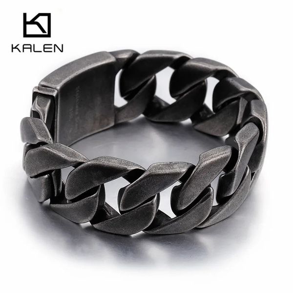 Kalen mat vélo chaîne Bracelets hommes 25mm largeur épais lourd acier inoxydable brossé lien Bracelet mâle bijoux 231225