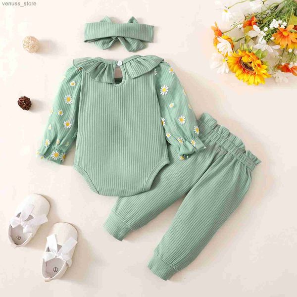 Conjuntos de roupas 3pcs meninas de meninas caem impressão de manga longa + calça com cinto + faixa para crianças 0-18 meses Roupas