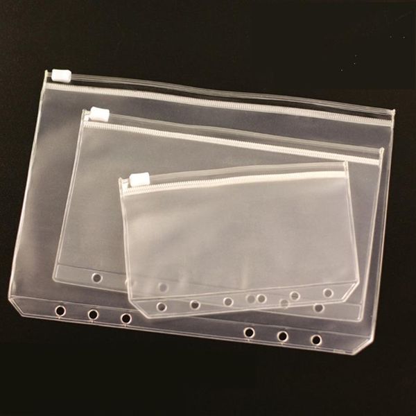 5pcs lot A5 A6 A7 File Holder Standard Transparent PVC Cascia a foglia sciolta con deposito con cerniera autoprotelata Binder per prodotti Organizzatore di archiviazione