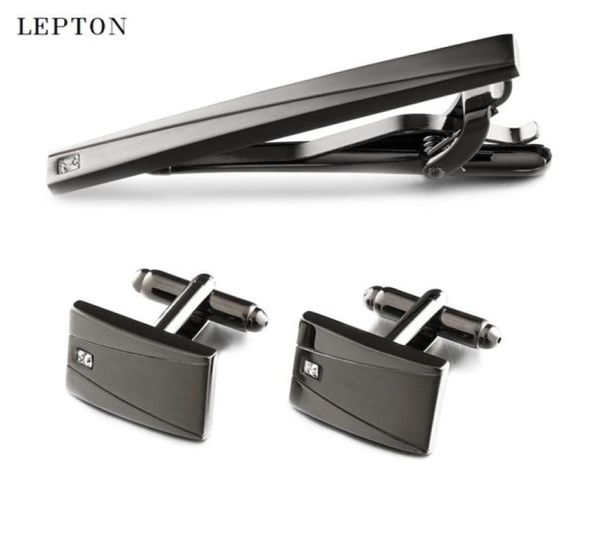 LEPTON Classic Business Square Black Brush Mens Cufflinks Clipes de tie definido Definir barras de gravata de pinos de alta qualidade CLIP CLIP DROP NAVIO DE 2011574145