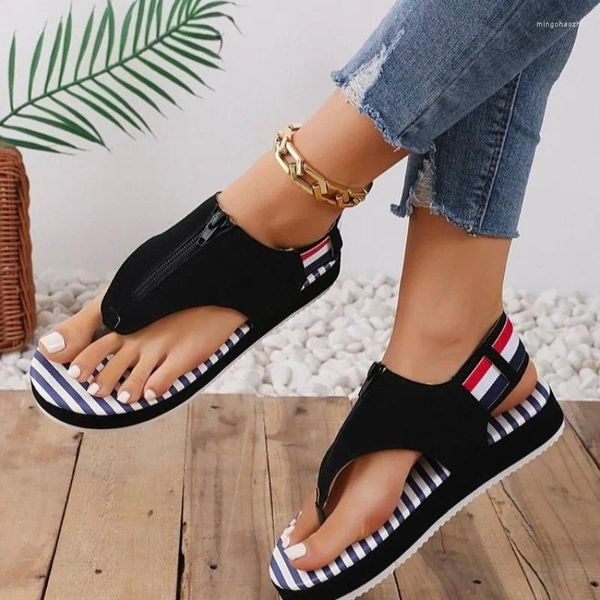 Sandals Fashion Roma Summer Women's T-Strap Clip Tun Platform Casual Zebra Stampt Ladies Shoes Shoe Female Outdoor Beach Flats