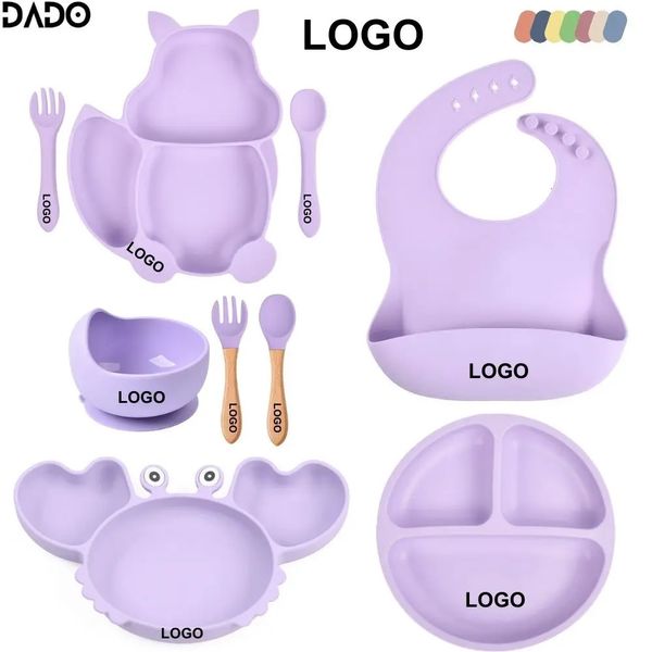 Nome personalizzato Forniture per lo svezzamento a led per bambini Piatti in silicone Set per l'alimentazione Ciotola a ventosa Piatto diviso Kit per mangiare bambini Stoviglie 231225