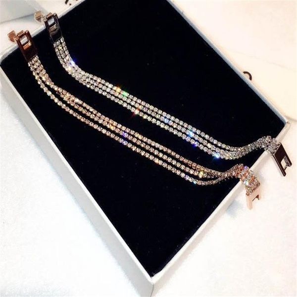 Super Glittering New Ins Fashion Luxury Designer Full Rhinestone Diamond Link Chain Bracelet for Woman Girls 17cm Rose Gold Silv249y