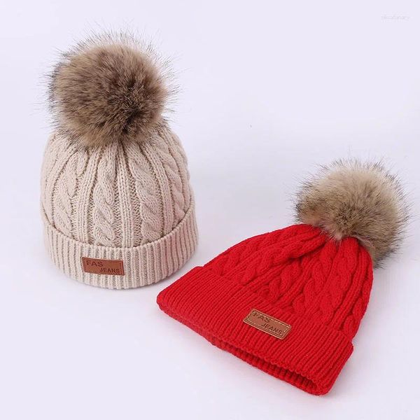 BERETS BASI BEANIE HATS BEANIO INVERNO CINETTO CONTRO MOLTO TAMBINO BAMBINO BAMBINO TWISS POMPOM Etichetta in pelle ACRILICO CAP COLO