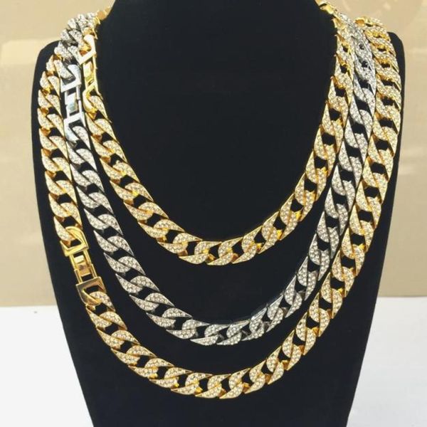 Mens Gold Miami Cuban Link Chains Fashion Hip Hop Iced Out Chain Hiphop Colar Jewelry3200068