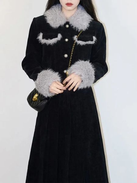 Vintage veludo 2 peça saia conjunto feminino 2023 festa de inverno estilo coreano elegante terno fino manga longa casaco quente casual midi 231225