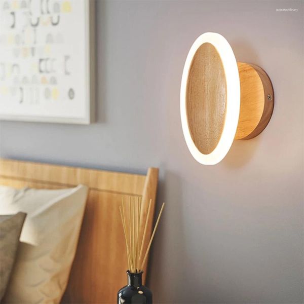 Lâmpada de parede Lâmpadas modernas de madeira LED de madeira Luzes de madeira nórdica Sconce corredor AISEL El Bedroom Minimalista Solid Corridor