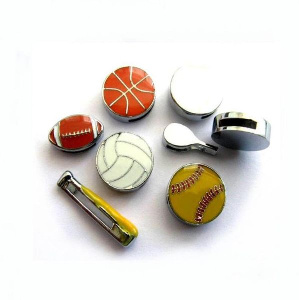 100pclot 8mm beisebol futebol esporte slide charme diy jóias descobertas apto para 8mm pulseira de couro como gift1409072