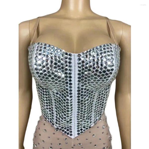 Bühnenbekleidung meistverkaufte Produkte Strass -Diamant Crop Bra Party Club Femme Corsett