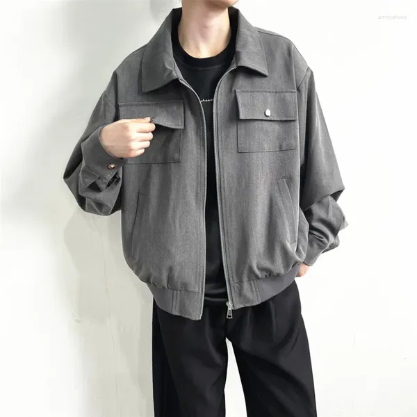 Herrenjacken Autumn Cargo Jacke Männer Mode Retro Taschenlampe Streetwear Koreaner kurzer Mantel Männlich M-2xl