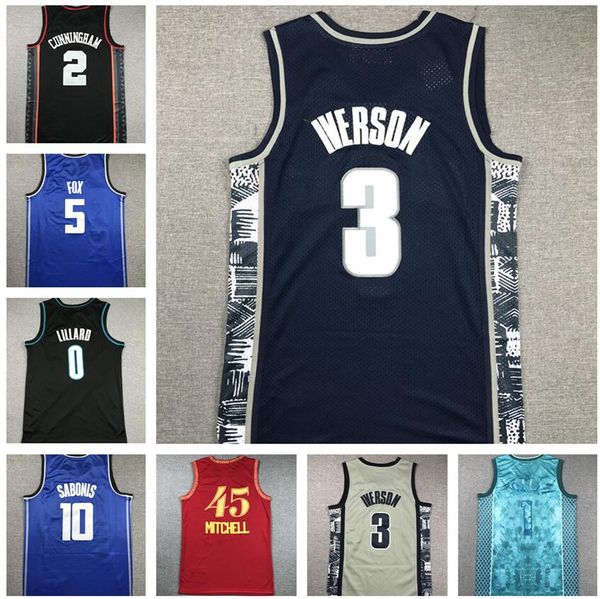 3 IVERSON Basketball Jerseys City Edition Navy Fast Break Camisas Tops Loja Yakuda O LILARD 5 FOX 10 SABONIS 45 MITCHELL 2 CUNNINGHAM 1 BRIDGES 7 DURANT BALL