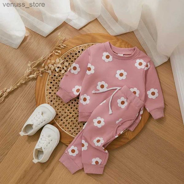 Set di abbigliamento autunno per bambini per bambini set di abbigliamento per bambini abiti casual a maniche lunghe con stampa floreale tops drstring pantaloni 2 pcs abito