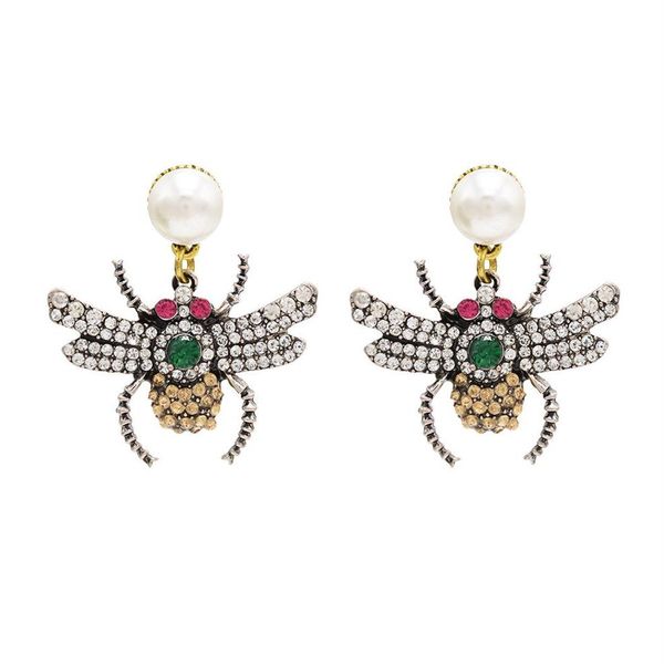 Idealway Nuova personalità della moda Donne Pear Stud Crystal Rhinestone Drop Earring Insect a forma di gioielli per feste di nozze2713