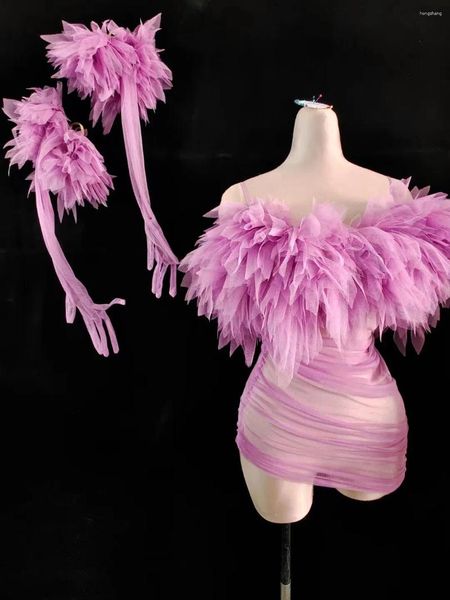 Сценическая одежда смотрит сквозь женщины сексуальное платье кружевное дизайн облачного дизайна шоу Vegas Girls Contemporary Dance Jazz Cha Latin