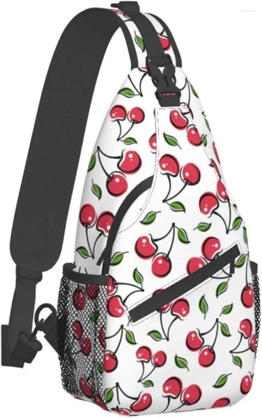 Mochila Sling Bag Cherry White Red Chinking Daypack Crossbody ombro Viagem Pacote de peito para homens Mulheres casuais