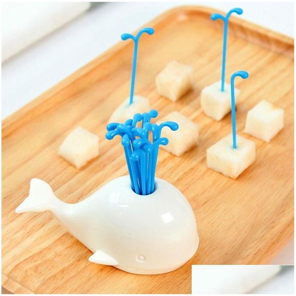 Forks Cute Beluga Baleia Fruit Fork Mini Cartoon Crianças Lanche Bolo Sobremesa Comida Animal Forks Degustação Aperitivo Picks Tootick Bento Lu Dhno1