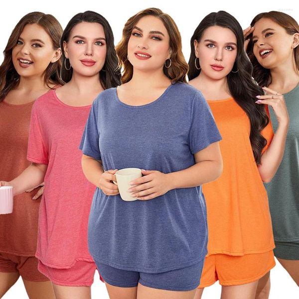 Abbigliamento per il sonno da donna Plus size donne 3xl 4xl 5xl pigiama abito da notte solido abiti da notte a maniche corte topshorts pijama mujer