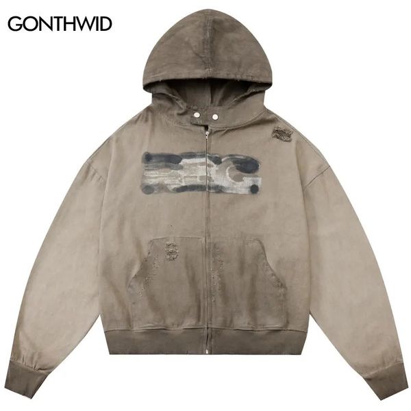 Hip Hop Streetwear Männer Hoodies Stern Patchwork Lose Zip up Pullover Mit Kapuze Pullover 2023 Mann Schwarz Weiß Y2K Hoodie 231225