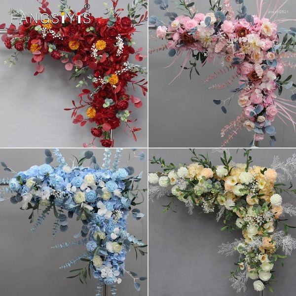 Dekoratif Çiçekler Lüks Yapay Çiçek Düzenlemesi Düğün Props Zemin Dekor Arch Üçgen Çiçek Sıralı Parti Pencere Ekranı PO