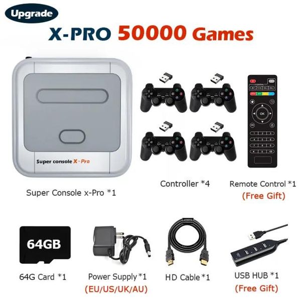 Плееры Портативные игровые плееры Super Console X Pro Ретро Видео ТВ-приставка Hd Wi-Fi Выход Двойная система Встроенная 50000 с Подходит для Ps 221104