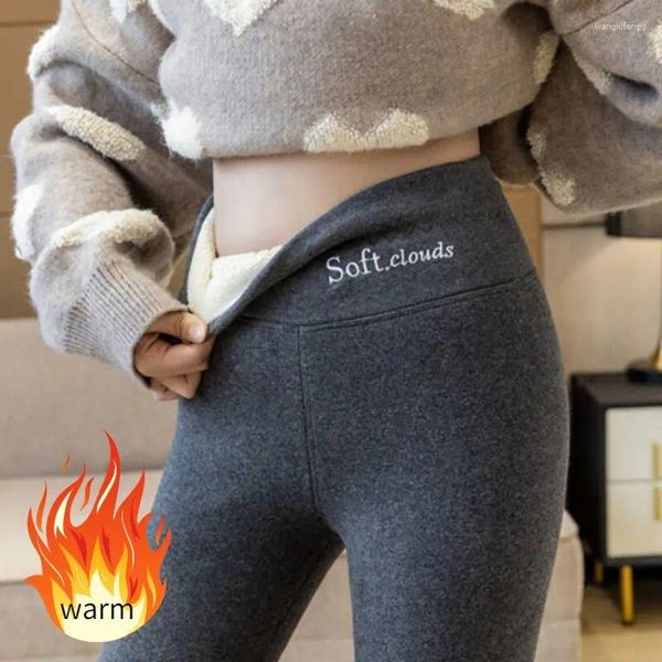 Damen-Leggings, Damen-Winter-Samt, warm, hohe Taille, schlank, solide Thermohose, bequem, dehnbar, dünn, mit Fleece gefüttert