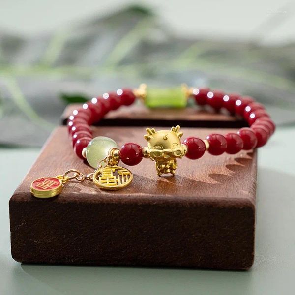 Charme Armbänder 2024 Zodiac Dragon Jahr Perlenarmband für Männer Frauen glückliche rot