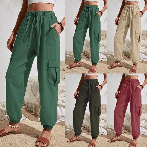 Frauenhose Frachtfrauen 2024 Frühlings Sommer Mode lose Löschung Ladies Hosen lässige elastische Taille breite Overalls