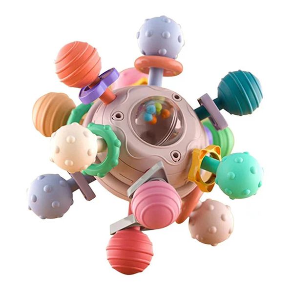 Детские игрушки для прорезывания зубов Монтессори, сенсорные шарики для прорезывания зубов, погремушки, игрушки для малышей 0-18 месяцев, подарки для девочек и мальчиков 231225
