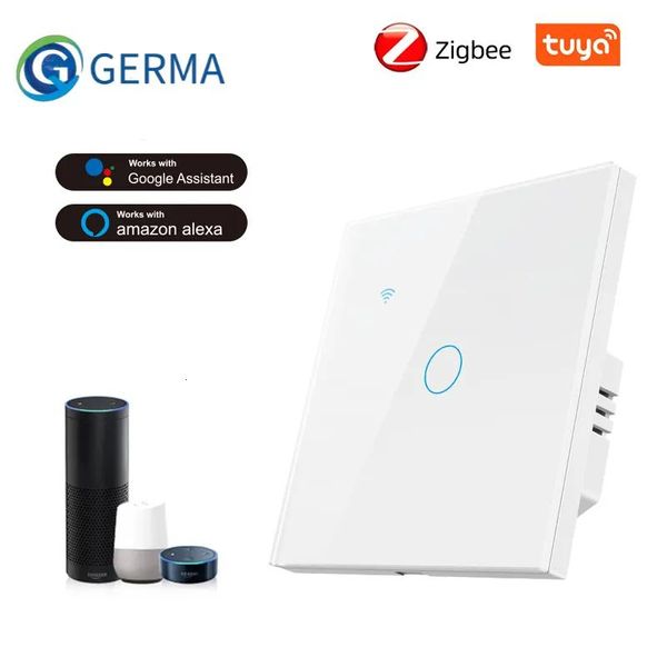 Eletrônicos Outros Eletrônicos GERMA Tuya Zigbee Smart Light EU Switch com painel de vidro Luxuray Touch Sensor Life APP Work Alexa Google Home Al