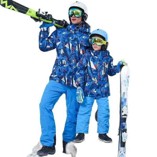 Giacche snowsuits da uomo abito da sci set inverno set da sci familiare set per bambini pneumatici per sci waterproof+pantaloni abiti da neve snowboard