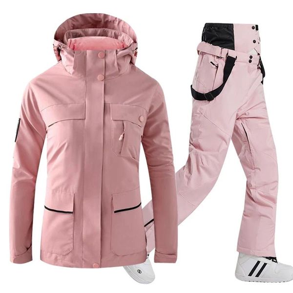 Jacken Skianzug für Frauen Winter Schneeanzug Sets Snowboardkleidung wasserdichte Mantel Jacke im Freien Winddichte Schnee und Gurt Pant