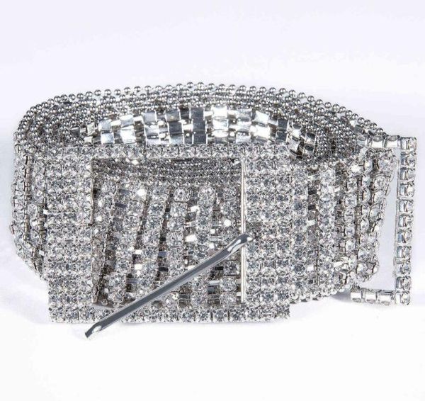 Hitie haute qualité strass ceinture pour femmes femme luxe argent cristal diamant taille chaîne mariage ceinture broche métal boucle Q0623157571