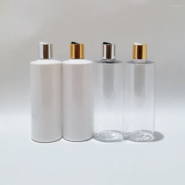 Bottiglie di stoccaggio 15pcs 400 ml Bianca di plastica rotonda bianca vuota con tappo per pressa d'oro per gel di doccia shampoo che lavato la pulizia della pulizia
