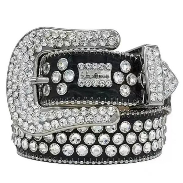 2023 designer simon bb strass cravejado cinto de couro ocidental homens mulheres vintage bling cintos de cintura para calças jean 18