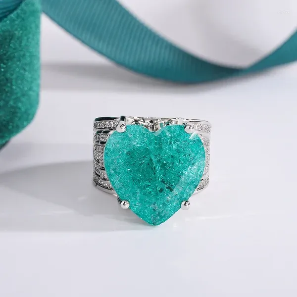 Cluster Ringe kreative hohle Paraiba Emerald Herzformpaar Ring für Frauen Zirkon Silber Jubiläum Geschenkschmuck Schmuck