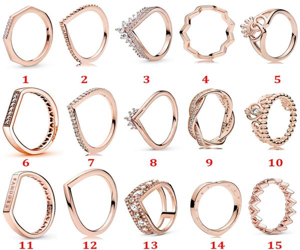 Damen-Diamantringe, 925er-Sterlingsilber, Roségold, Glücksrad-Ring, Wunschknochen, Prinzessinnenkrone, romantischer Ring, passend für Designer-Schmuck im P-Stil, mit Originalverpackung 8856947